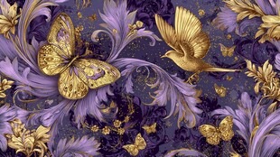 紫色金纹花鸟奢华图案