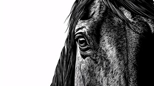 马的眼部特写黑白艺术画