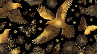 金色花鸟图案 华丽自然之美