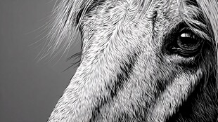 马的眼部特写黑白艺术画