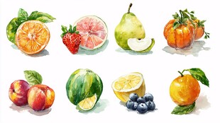 水彩绘缤纷水果集合