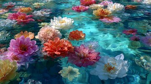 水中绽放的多彩花卉世界