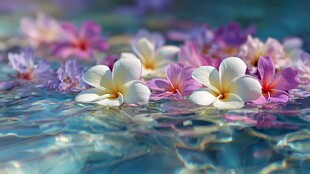 水中绽放的缤纷鸡蛋花