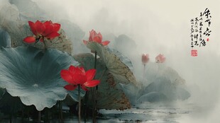 水墨荷花图 清幽意境美