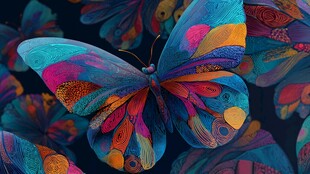 梦幻多彩蝴蝶艺术插画