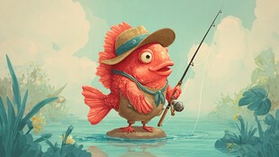 钓鱼的萌趣红鱼