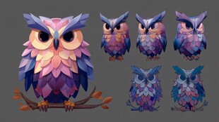 多彩低多边形风格猫头鹰集合