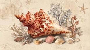 复古风海洋贝壳珊瑚图景