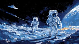 月球漫步的宇航员与UFO