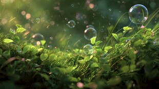 梦幻绿境中的灵动泡泡