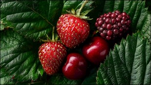 新鲜浆果与绿叶的美妙组合