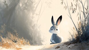 林中萌兔 静谧自然景象