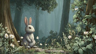 森林中的可爱灰兔