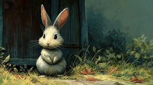 小屋旁的可爱白兔