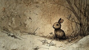 洞穴中的孤独小兔子