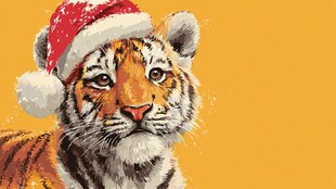 戴圣诞帽的可爱小老虎