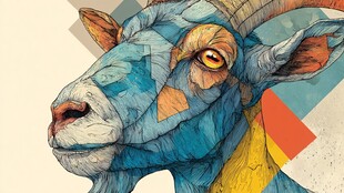 多彩几何风山羊头部插画