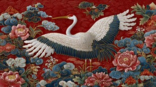 丹顶鹤翱翔于繁花云海间