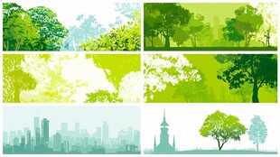 绿色风景与城市景观集合