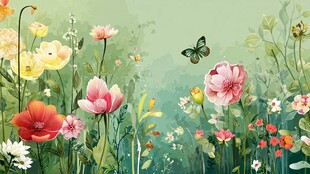 春日繁花间的蝴蝶飞舞