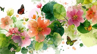 水彩花卉蝴蝶浪漫插画