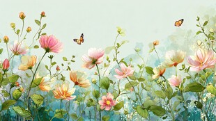 春日繁花间的蝶舞美景