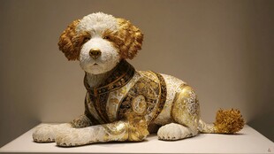 华丽服饰小狗雕塑