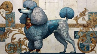 复古风蓝色贵宾犬艺术画