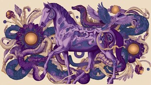 梦幻紫色骏马与奇幻元素