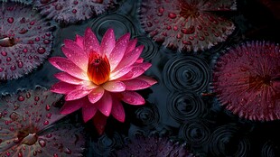 娇艳睡莲绽于水间