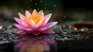 雨中绽放的娇艳粉色睡莲