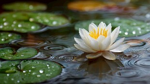 水中白睡莲 露珠映娇颜