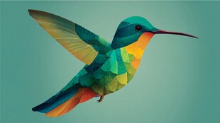 彩色几何风格蜂鸟飞翔图