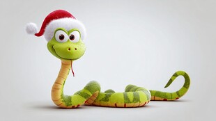 戴圣诞帽的可爱毛绒蛇