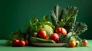 多彩新鲜蔬菜摆盘展示