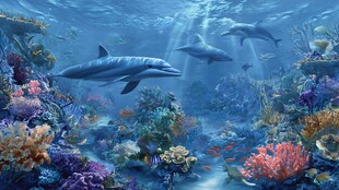海豚畅游缤纷海底世界