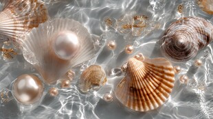 水中贝壳与珍珠的梦幻组合