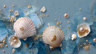 蓝调贝壳珍珠梦幻装饰图