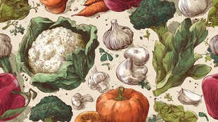 手绘多彩蔬菜无缝图案