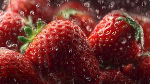 新鲜草莓沐浴在水珠之下