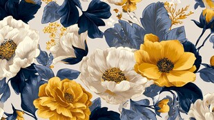 蓝黄白花卉精美图案