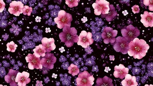 梦幻紫粉花卉无缝图案