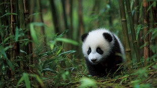 竹林中的可爱熊猫幼崽