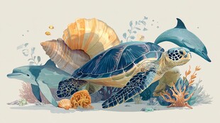 海龟与海豚的海底奇遇