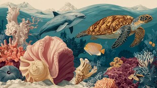 海底世界 海龟海豚与珊瑚