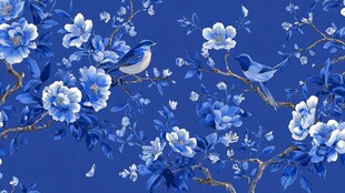 蓝底花鸟图 典雅中式风