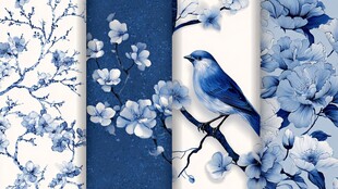 蓝白花鸟图案 中式典雅风