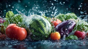 新鲜蔬果水花四溅瞬间