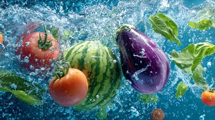 水中果蔬溅起清新水花