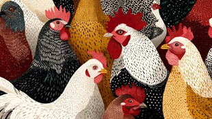 一群色彩斑斓的鸡